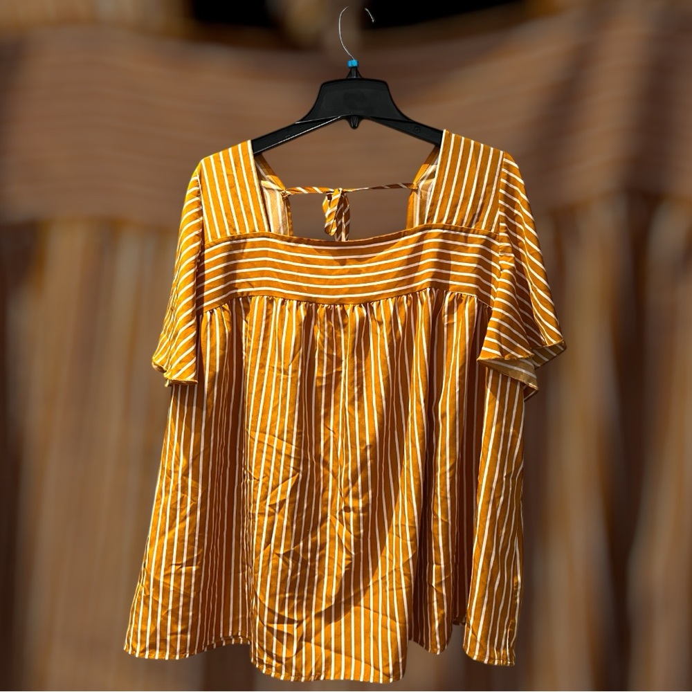 SHEIN Gold Boxy Tie Front Blouse with Bib Collar